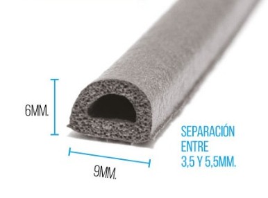 BURLETE AUTOAHDESIVO PERFIL D GRIS